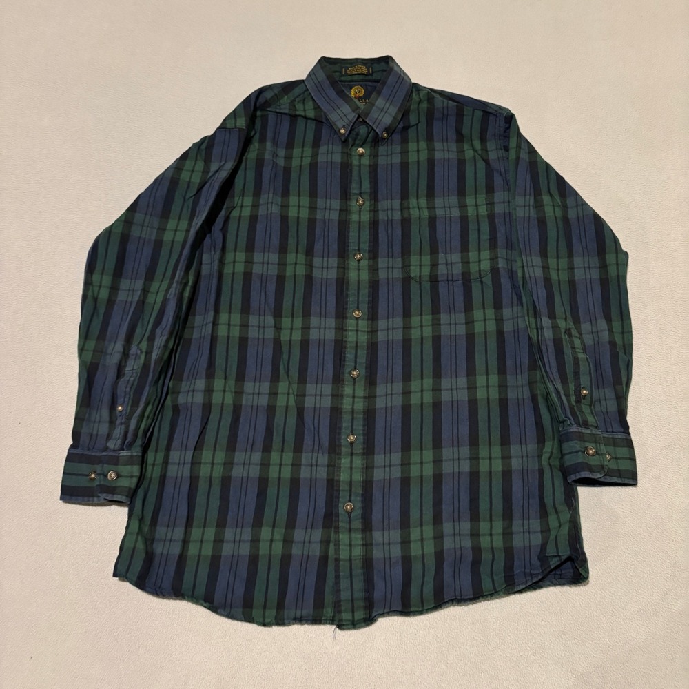 Viyella Flannel Shirt Mens Medium Green Wool Blend Preppy Casual Heritage‎
